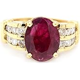 LAWSONS FINE JEWELRY Luxury 18K Yellow Gold Ring with 2.53 Carat Oval Ruby, Natural Round Brilliant Diamonds, Double Row Channel Setting