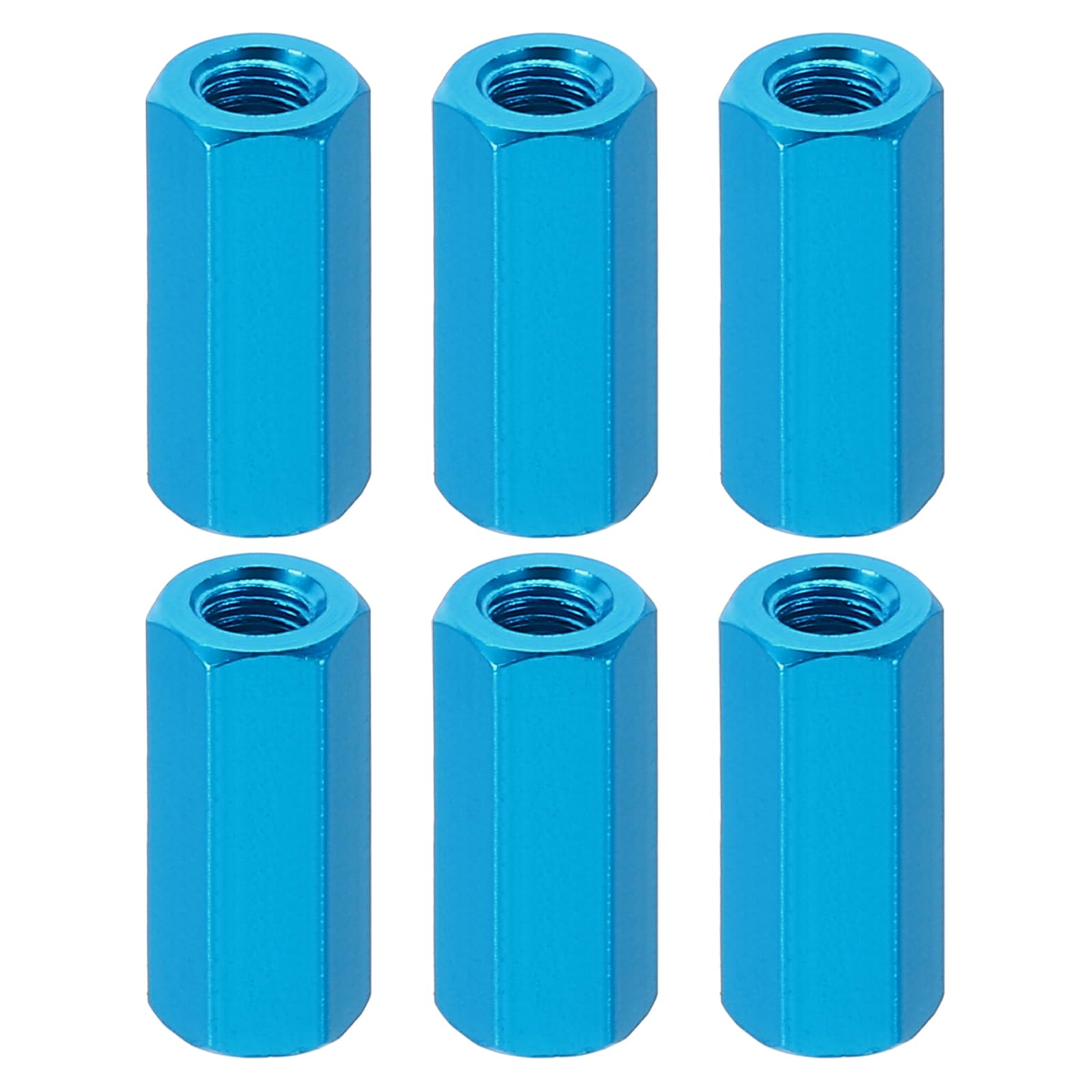 PATIKIL M3 Hex Nuts, 6pcs M3 Threaded Spacers Aluminum 15mm L Female Metal Spacer Screw Standoff for M3 Screw Bolts RC Car Drones Stacks Motherboard, Blue
