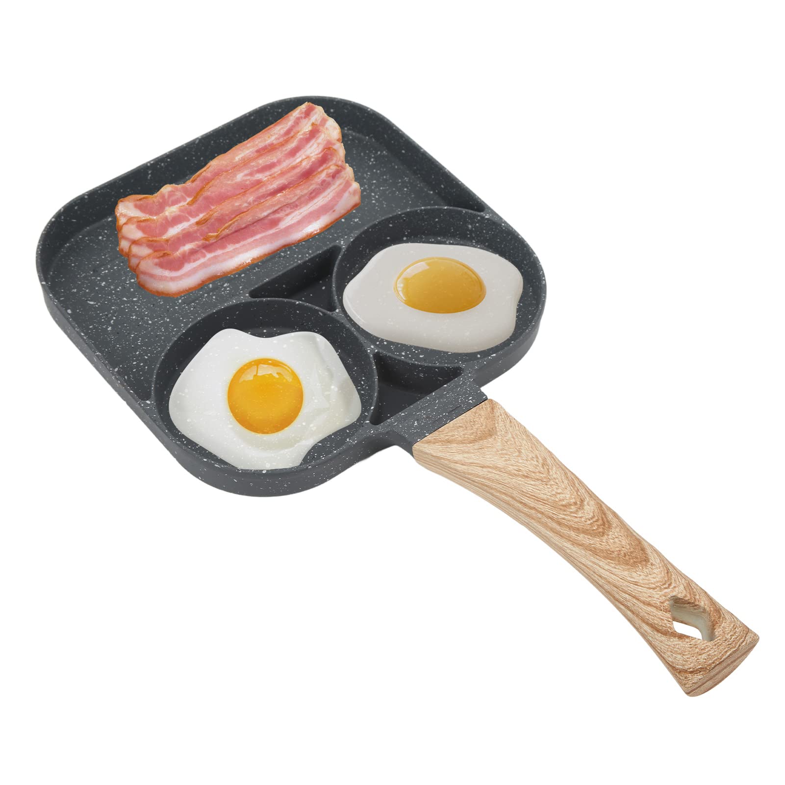 Natudeco Egg Frying Pan Egg Burger Cooker 3 Section Divided Grill Frying Pan Non Stick Induction All in One Meal Skillet Pan Multi Pancake Pan Compatible with All Stove for Home Kitchen