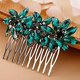 BERYUAN Crystal Flower Hair Comb for Women Girls Prom Crystals Hair Comb Wedding Headpiece for Bride Bridemaid Flower Girls Green