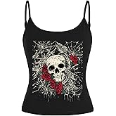 Verdusa Women's Y2K Outfits Gothic Skull Graphic Camisole Tops Sleeveless Spaghetti Strap Fitted Tops