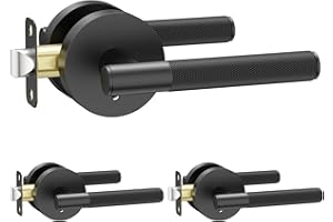 Amerdeco 3 Pack Matte Black Door Handles Interior, Knurled Privacy Door Handles, Heavy Duty Black Door Lever for Bedroom or B