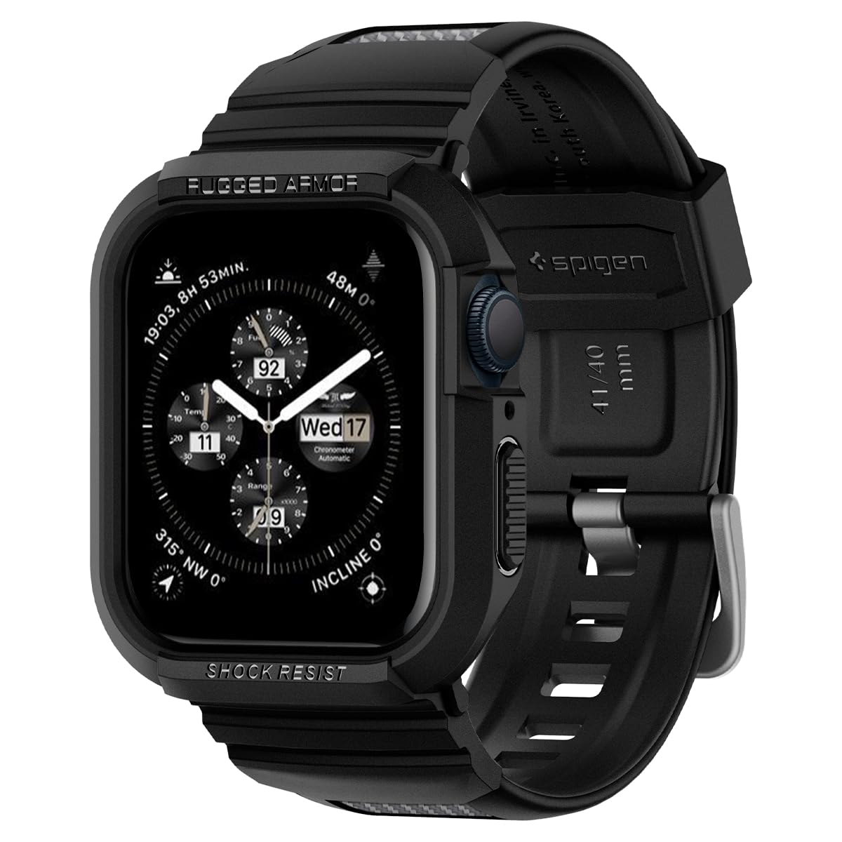 Spigen Apple Watch ケース 41/40mm【Apple Watch SE3/9/8/7/SE2/SE/6/5/4 対応】一体型 ケース カバー 耐衝撃 PC TPU 二重構造 スポーツバンド 落下 衝撃吸収 耐久性 傷防止 ラギッド・アーマー・プロ ACS00546 (ブラック)商品画像