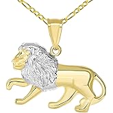 High Polish 14K Yellow Gold Lion Pendant Leo Zodiac Sign Charm with Figaro Chain Necklace