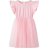 LYXIOF Girls Tutu Dress Casual Tulle Summer Solid Color Ruffle Sleeve Dress