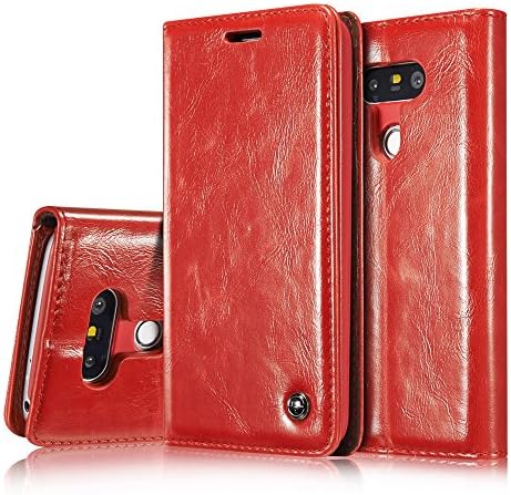 LG G5 Case,AKHVRS G5 Slim Premium Leather Wallet Case Flip Cover Protective Case with Stand [Card Slot] [Wallet] [Magnetic Closure] for LG G5 (2016) (Red)