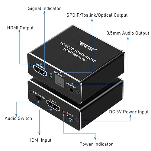 Tendak HDMI Audio Extractor, 4K 30Hz HDMI Audio Splitter to Optical TOSLINK  SPDIF Stereo Audio Adapter