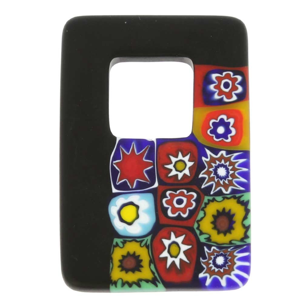 Glass Of Venice Murano Glass Black Millefiori Pendant - Rectangular