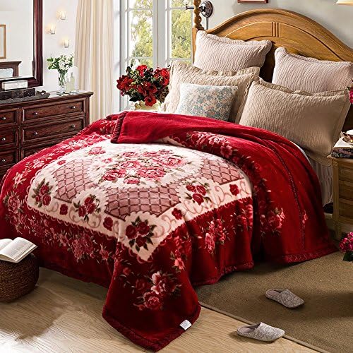 BDUK Raschel Blanket thickened the spring and autumn single double coral blanket double winter quilt blankets and students were ,180x220cm,125 wine red