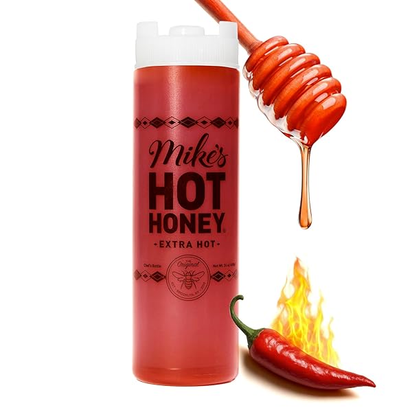 MIKE’S HOT HONEY, EXTRA HOT, AMERICA’S #1 BRAND OF HOT HONEY, SPICY HONEY INFUSED WITH CHILI PEPPERS, GLUTEN-FREE, PALEO-FRIENDLY, SWEET HEAT, PERFECT FOR HOT SAUCE LOVERS (24OZ CHEF’S BOTTLE, 1 PACK)
