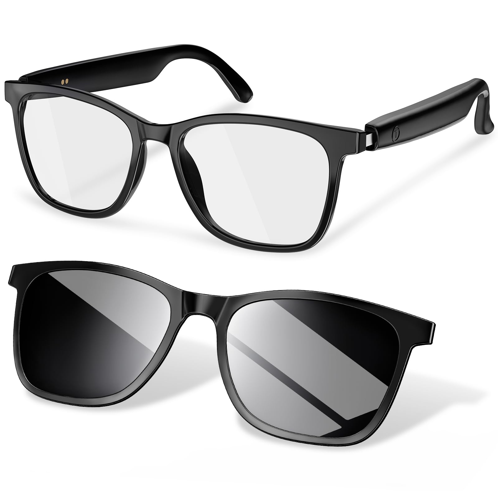 Photo 1 of Smart Glasses, Blue Light Blocking Clear Lenses + Magnetic Clip-On Sunglasses, Bluetooth Glasses with Open Ear Speaker, Voice Assistant Compatible for iPhone Android