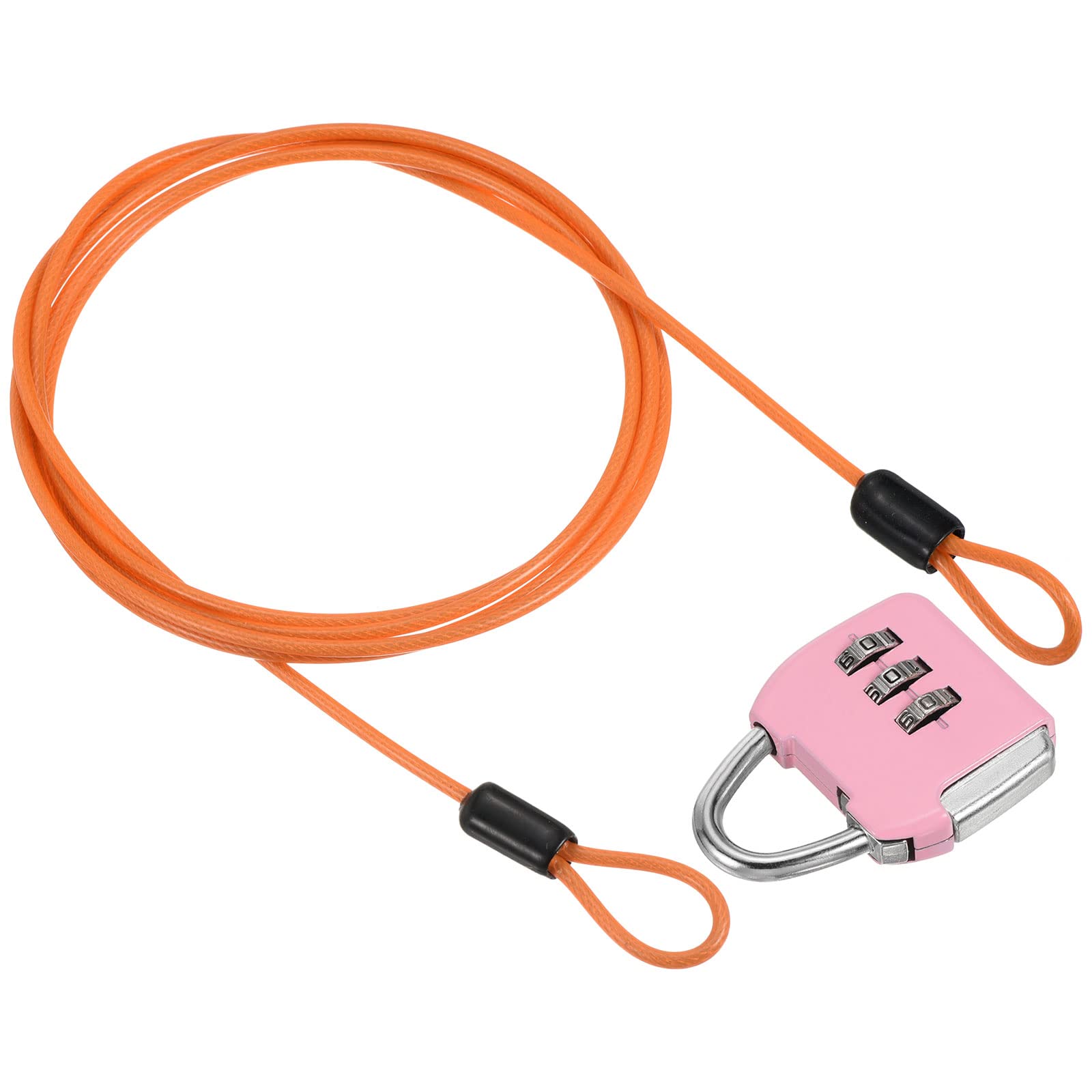 PATIKIL Security Steel Cable with 3 Digit Combination Lock, Travel Padlock 5Ft Orange Coated Safety Wire Rope Double Loop for Luggage Suitcase Pink