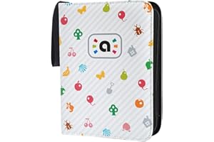 YOWXEEDI Leatherette 4 Pocket Trading Card Binder Album Holder Pages Folder Protector for Animal Crossing Amiibo Cards Series 1-5 Toploading 3 Ring Zip Card Binder Album TCG ACNH