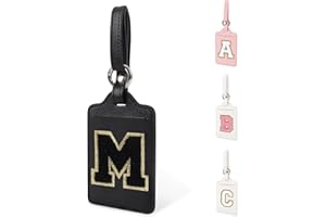 IZUZTA Initial Letter Luggage Tag A for Suitcases TSA Approved, PU Leather Personalized Luggage Tags with Privacy Cover Name Card, Black Cute Monogrammed Travel Backpack Tags for Women Kids(1 Pack Letter M)