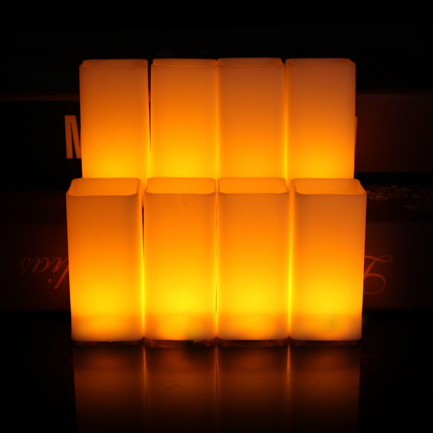 CHAQLIN Square Tealight Candle Yellow Flashing Flameless Candle LED Tea Lights Large Size