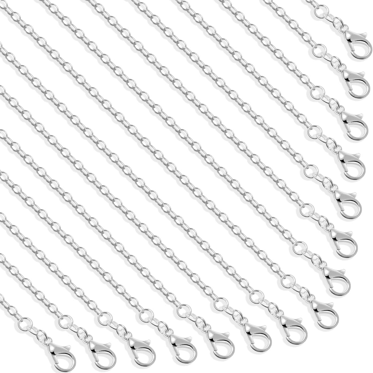 30 Pack Necklace Chains Bulk for Jewelry Making, Selizo Bulk Necklace Chains Silver Plated Cable Chains for Jewelry Making, 1.2 mm (18 Inches)