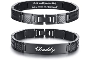 Hisatan Fathers Bracelet Gifts for Dad, Personalized Adjustable Stainless Steel Bracelets for Men, Masculine Carbon Fiber Link Mens Daddy Bracelet Birthday Wristband Gift from Daughter Son Wife