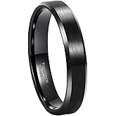 Frank S.Burton 3mm 4mm 6mm 8mm Black/Silver/Rose Gold Tungsten Rings for Women Men Wedding Band Engagement Ring Comfort Fit Beveled Edges Size 4-15