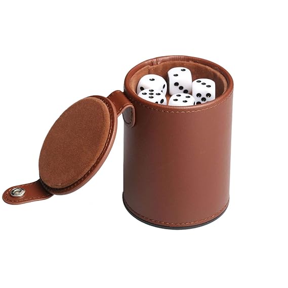 PU Leather Dice Cup Set with Lid Felt Lining Shaker with 5 Dot Dices