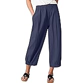 Bozanly Summer Capri Pants for Women Casual Elastic Waist Cotton Linen Comfy Yoga Crop Pants Trousers 2026