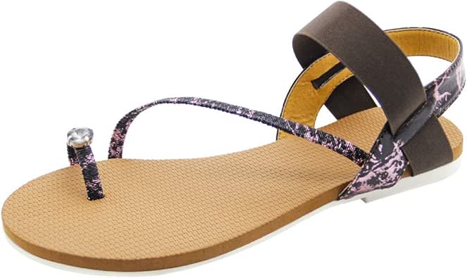 Amazon.com | Womens Flat Sandals, Toe Ring Ankle Strap Strappy Dressy Slingback Toe Loop Sandal 