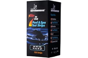WaterWarden 7-Way Pool Testing Strips - Pool, Hot Tub and Spa Water Test Strips - 150 Strips and a Free Pool Maintenance eBook - Measures Hardness, Chlorine, Bromine, pH, Cyanuric Acid & Alkalinity