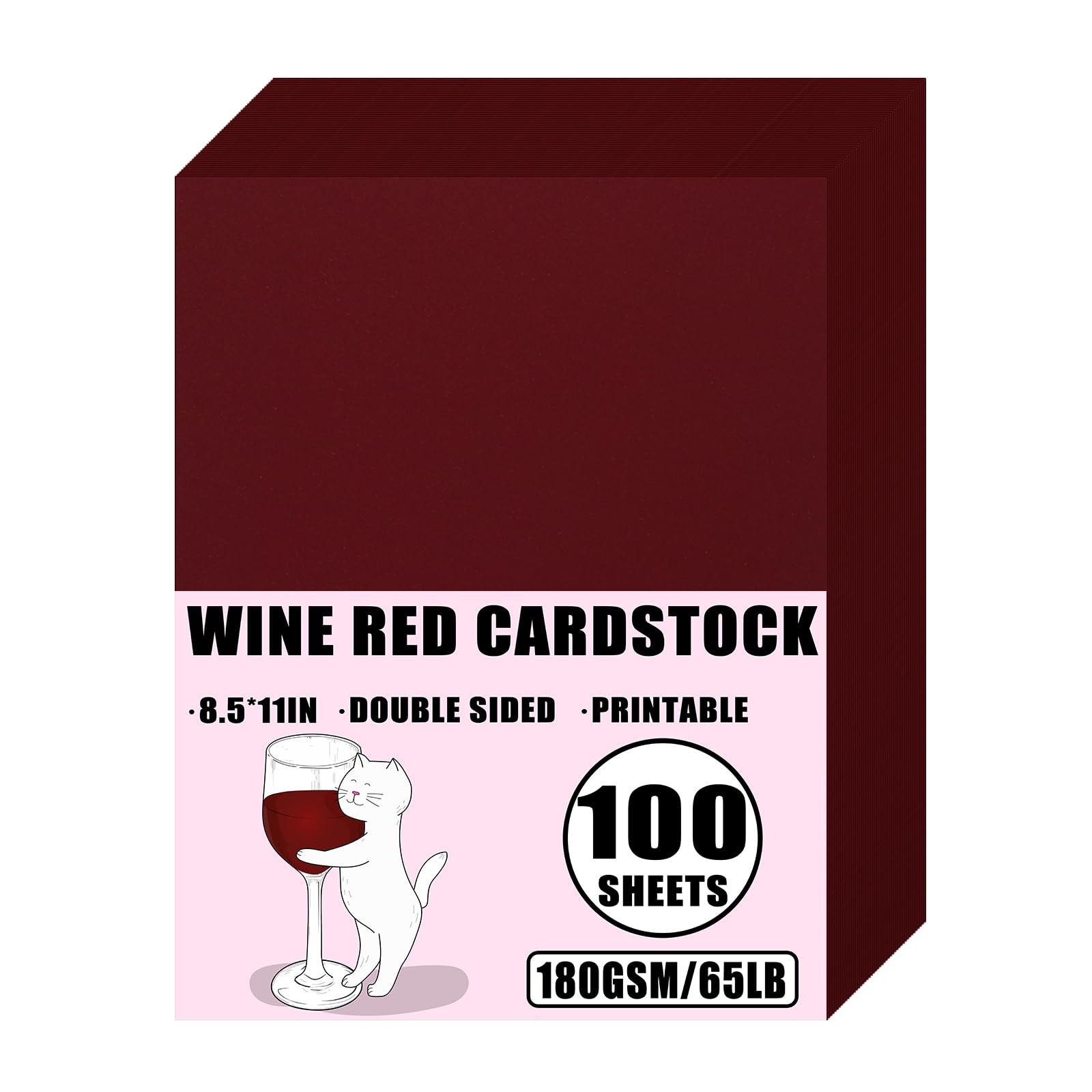 Photo 1 of 100 Sheets 65lb WineRed Cardstock, 8.5" x 11", Printer WineRed Paper for DIY Craft Card Making Blank Invitation Paper Holiday Paper, 65LB Cover 180 GSM