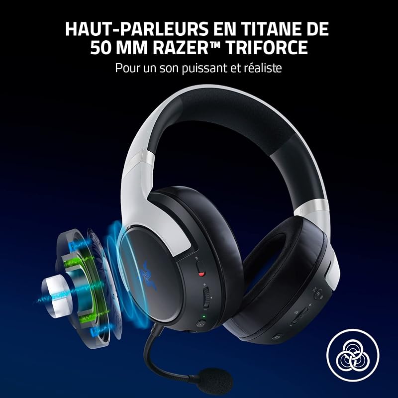 Kaira Pro - Casque Gaming Premium sans Fil pour PlayStation 5 avec Haptique HyperSense (Haut-parleurs de 50mm, Microphone Détachable Cardioïde Hyperclear, SmartSwitch, RGB Chroma) Noir-Blanc
