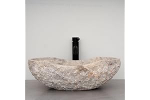 MIDUSO Chiseled Canoe Stone Vessel Sink, Real Stone Sink, LIGHT GRAY COLOR