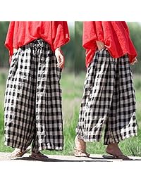 Palazzo Pantalón largo para dama, diseño de cuadros bohemios, con bolsillos anchos en las piernas, por NEWOENSUN