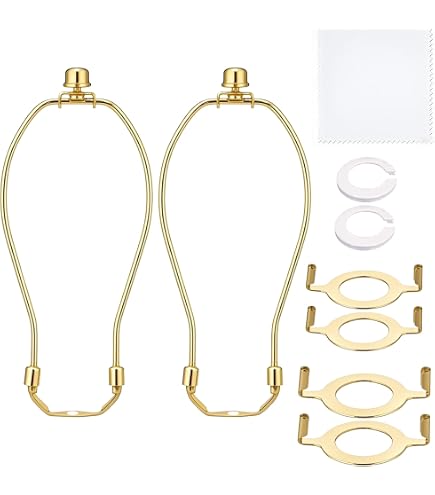 2-Set 7-Inch Detachable Lamp Shade Harp Holder – Heavy Duty Brass Finish, With Saddle And Finial For Table/Floor Lamps