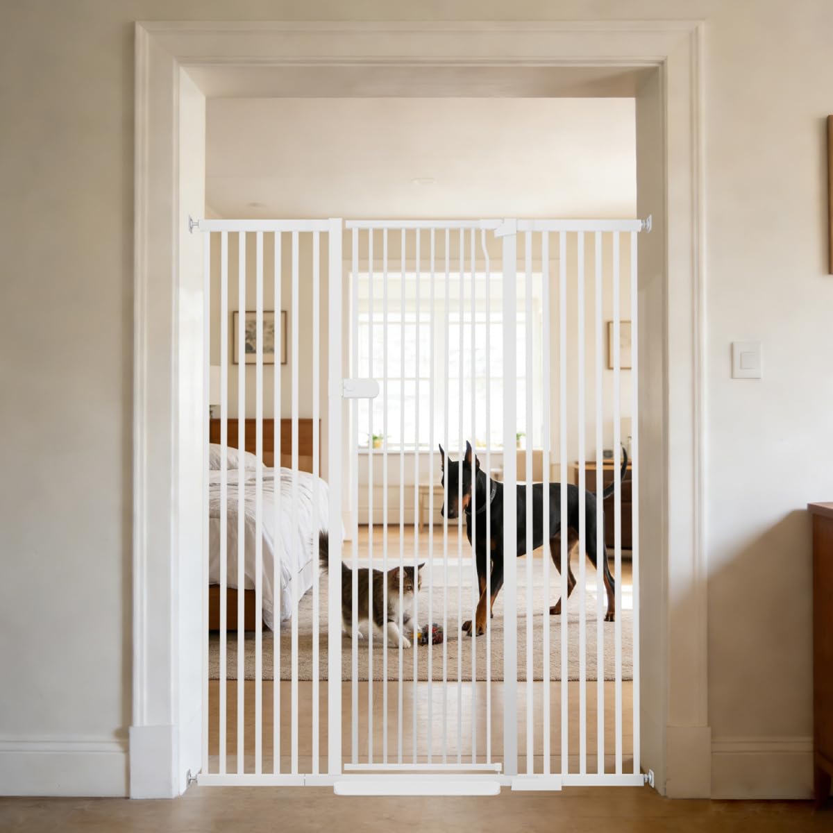 Photo 1 of Lumizone Extra Tall Cat Gate 61.02" High Pressure Mounted Extra Wide 2025 New (17 Sizes) 1.37" Gap No Drilling Auto-Close One-Handed Operation Tall Pet Gate for Dogs(White, 61.02" H x 29.92"-59.44" W)