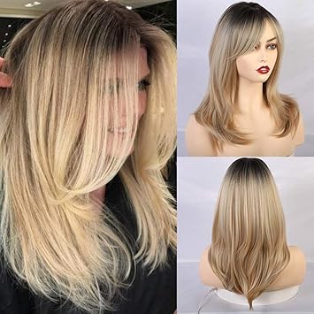 Amazon Com Synthetic Wigs Long Straight Layered Hairstyle Ombre