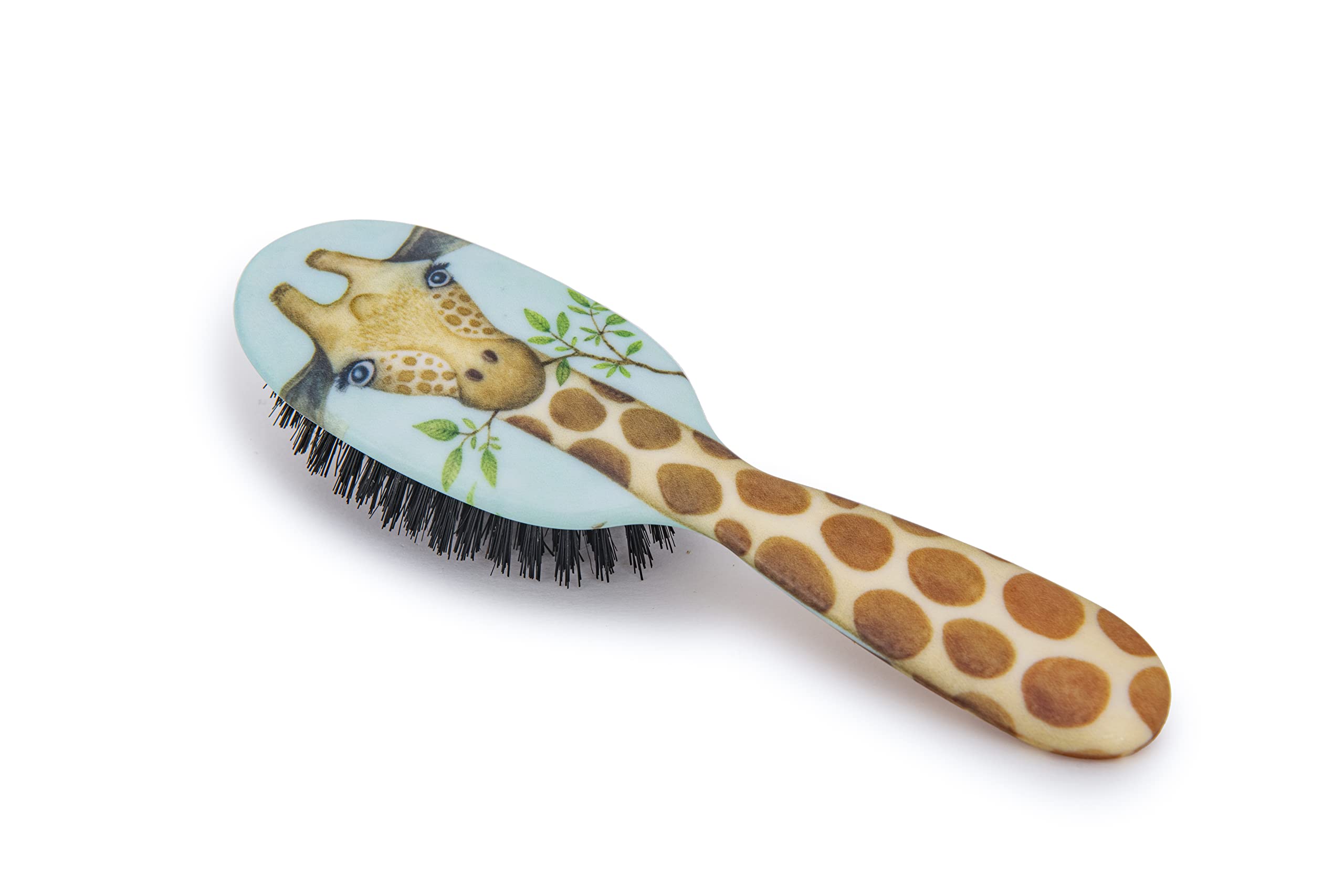 Rock & Ruddle Natural Pure Boar Bristle Hair Brush for Women & Kids (Small/Travel Size, 17.5cm) - Great for Wet & Dry Hair, Detangling Smoothing Blowdrying - Designed & Made in UK - Giraffe