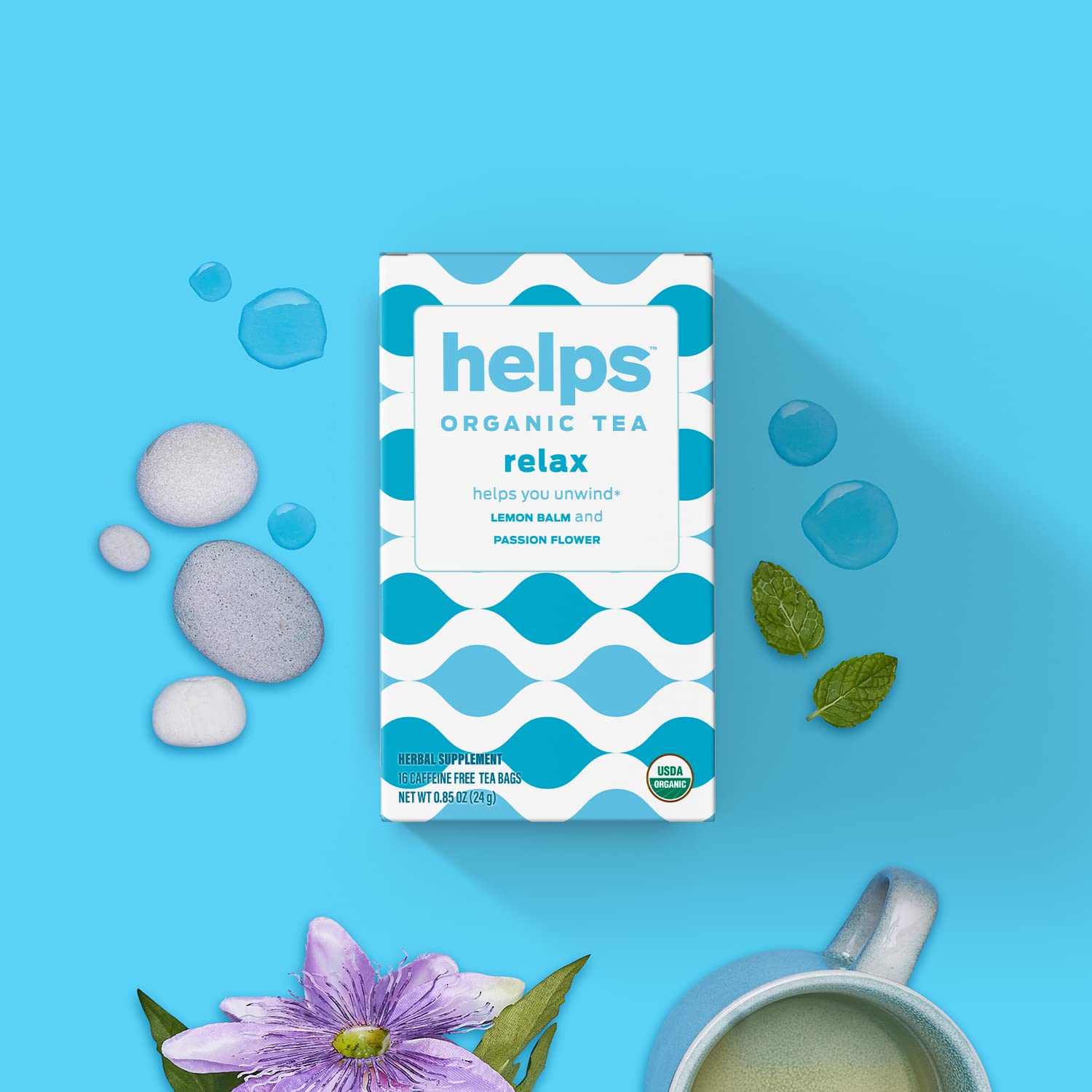 HELPS TEAS | Helps Relax Tea | Relaxing Organic herbal blend of Lemon Balm and Passionflower. Fights Anxiety To Rest Better and Helps You Unwind | 16 Tea Bags |