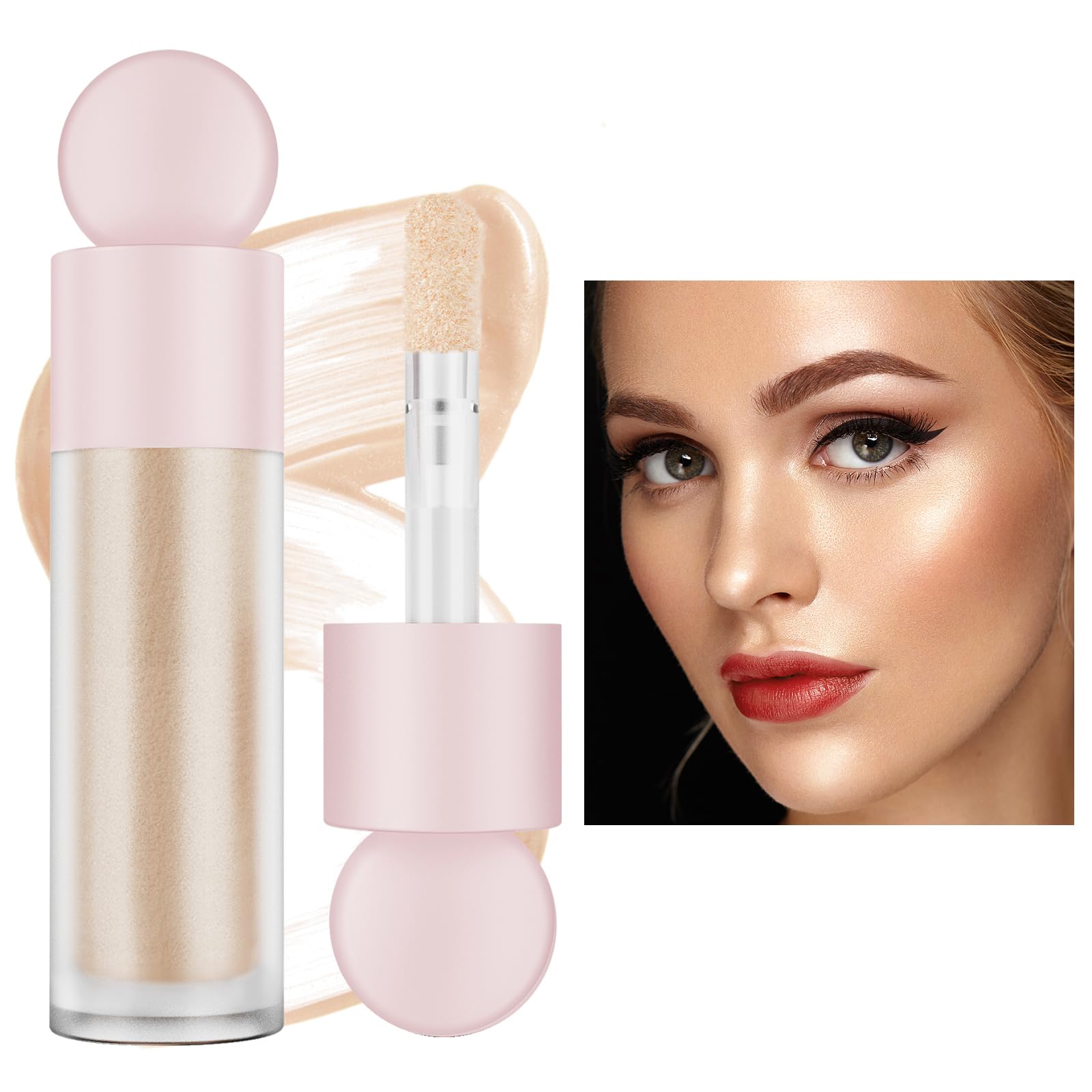 Liquid Highlighter Natural Glow For Face & Body, Waterproof Moisturizing Highlighter Makeup For Long Lasting Shimmer, Contour Liquid Luminizer Easy to Use with Cushion Applicator (#2 Starlight) — image 1