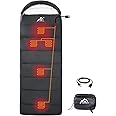 MANTUOLE Heated Sleeping Bag 5pcs Multi USB Power Support Heating Pads,Operated with Battery Power Bank or Other USB Power Supplies, Portable Compact Bag, Envelope Style.