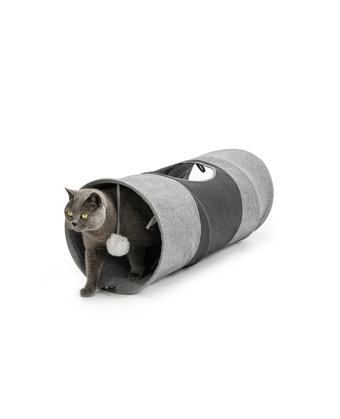 lionto Cat tunnel with play ball, 30x70 cm, foldable expandable play tunnel made of easy-care faux linen material for cats, robust cat toy, 30 cm diameter
