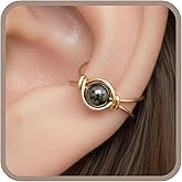 14k Gold Filled Hematite Clip On Ear Cuff, Non Piercing Dainty Huggie Gemstone Earring