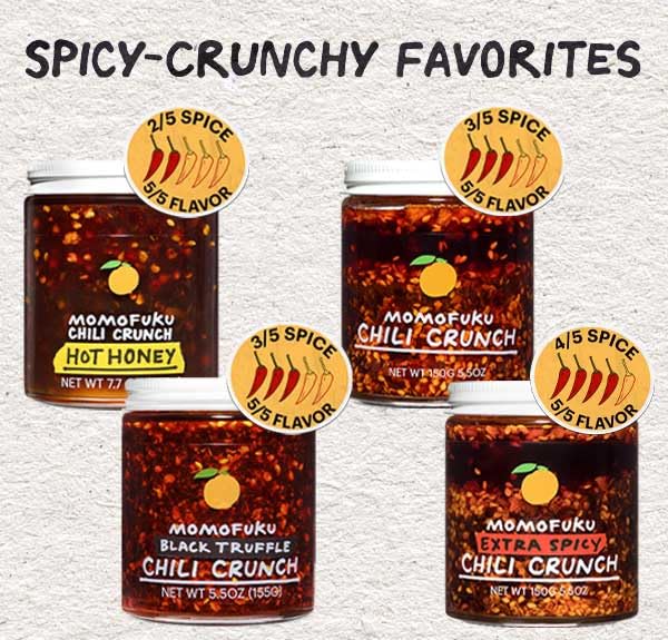 MOMOFUKU EXTRA SPICY CHILI CRUNCH BY DAVID CHANG, (5.5 OUNCES), OIL WITH CRUNCHY GARLIC AND SHALLOTS, CRISP FOR COOKING AS SAUCE OR TOPPING, 1 PACK