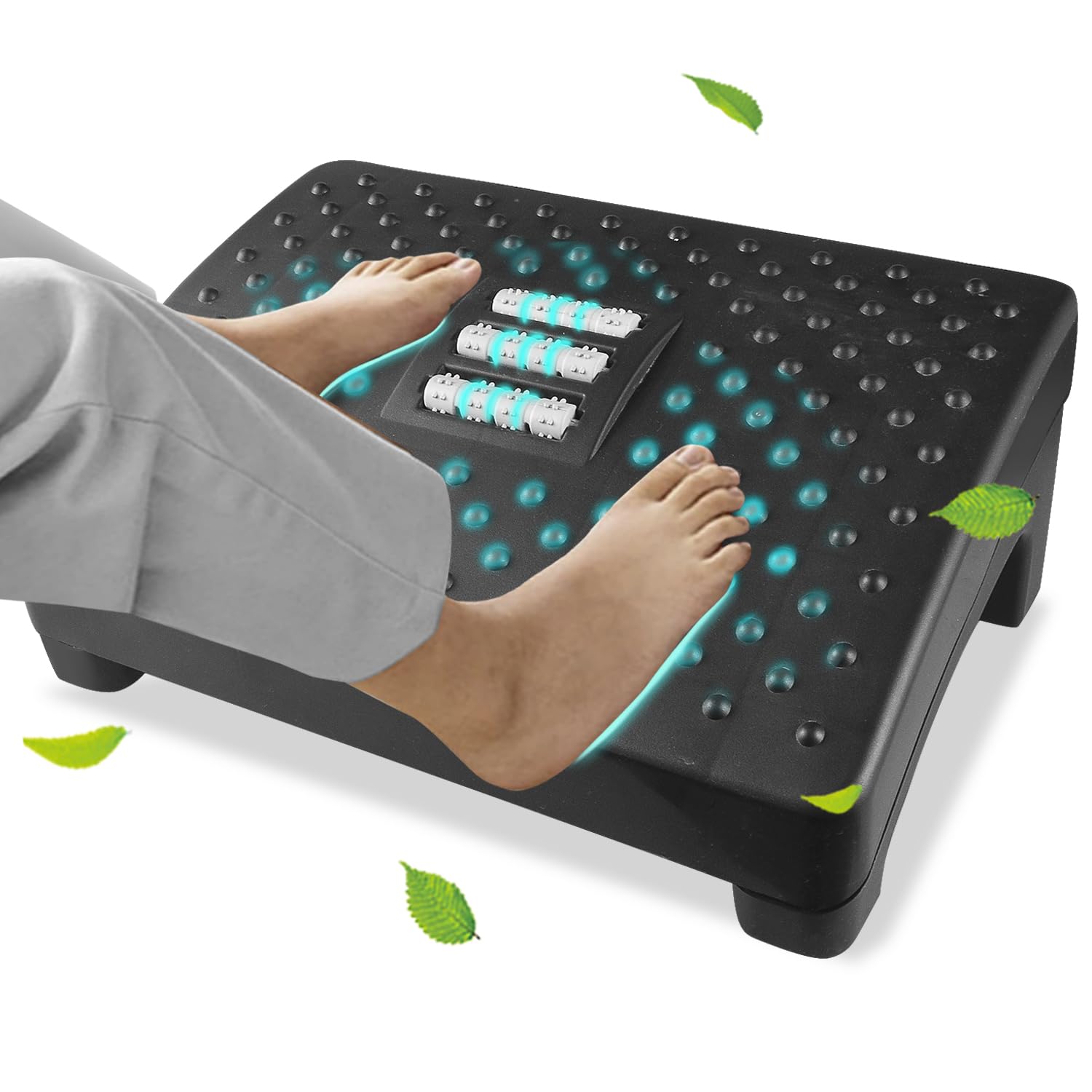 Gulymm Foot Rest Under Desk at Work, Ergonomic Foot Stool with Massage Rollers Upgrade Max-Load Design, Portable Footstool Leg Rest Under Desk, Footrest Comfortable for Pressure Relief at Home Office