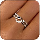 LOVECOM Star Moon Ring Set Stackable Rings for Women Couble 925 Sterling Silver Celestial Matching Adjustable Ring Cute 14k Gold Plated Blue CZ Moon Friendship Promise Ring Jewelry Gifts to Daughter