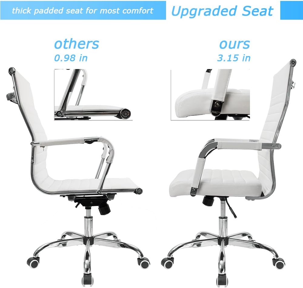 Furmax Ribbed Office Desk Chair Mid-Back PU Leather Executive Conference Task Chair Adjustable Swivel Chair with Arms (White): Home & Kitchen