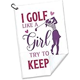 rofiowa I Golf Like A Girl Try to Keep Up Polyester and Cotton Blend Printed Golf Towel, Funny Golf Accessories for Women, Golf Gift for Golf Fan Her Girlfriend, Golf Lover Birthday Gift, White