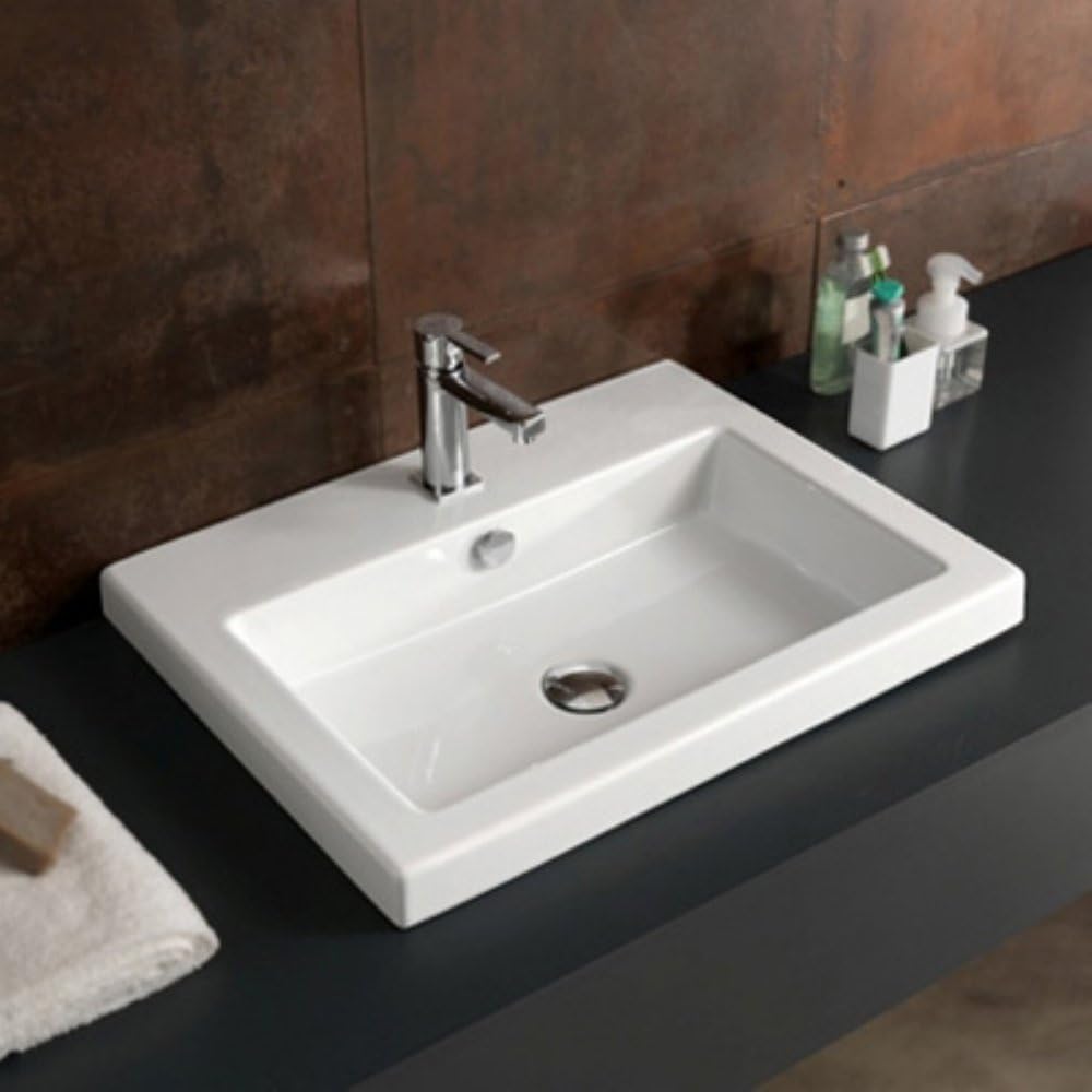 Tecla Can01011 Three Hole Cangas Rectangular Ceramic Self Rimming Wall Mounted Sink Tecla Can01011 Three Hole Cangas Rectangular Ceramic Self Rimming Wall Mounted Sink