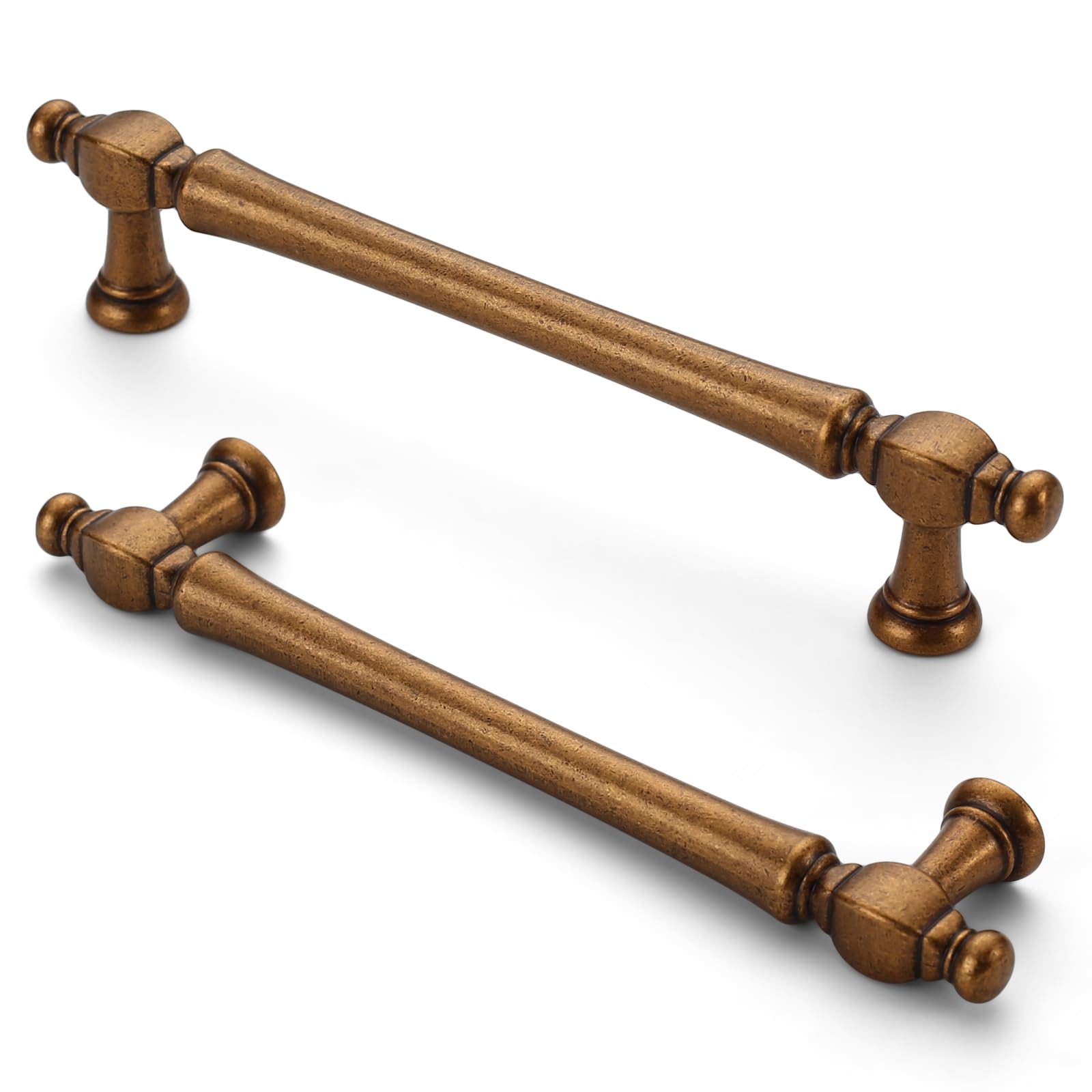 Furniware Vintage Cabinet Handles - Pack of 10, 128mm Antique Brass Pulls for Kitchen Cabinet Doors