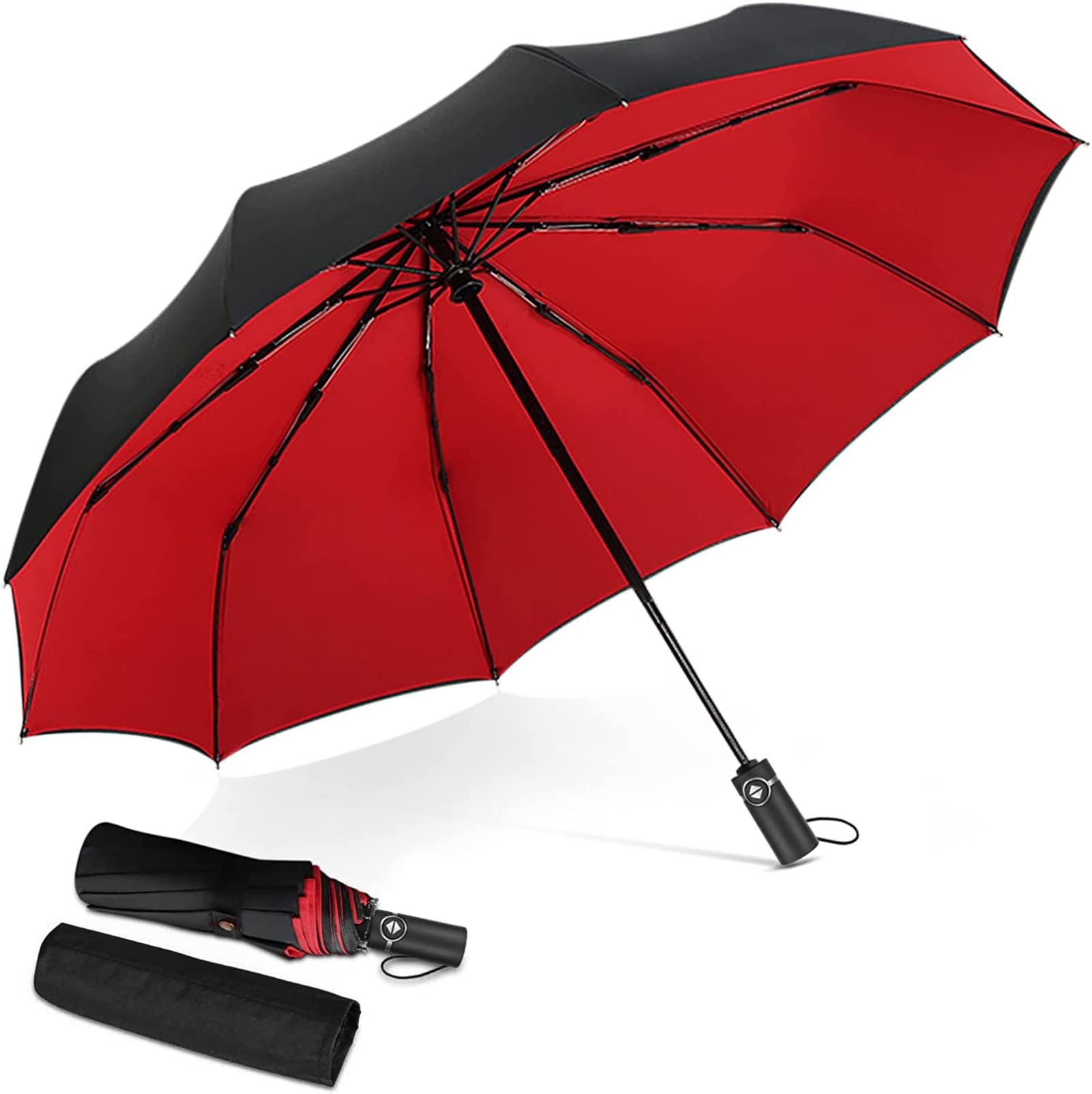 DORRISO Red Automatic Open/Close Umbrella - Extra Strong Windproof Portable Compact Rain Umbrella for Men & Women