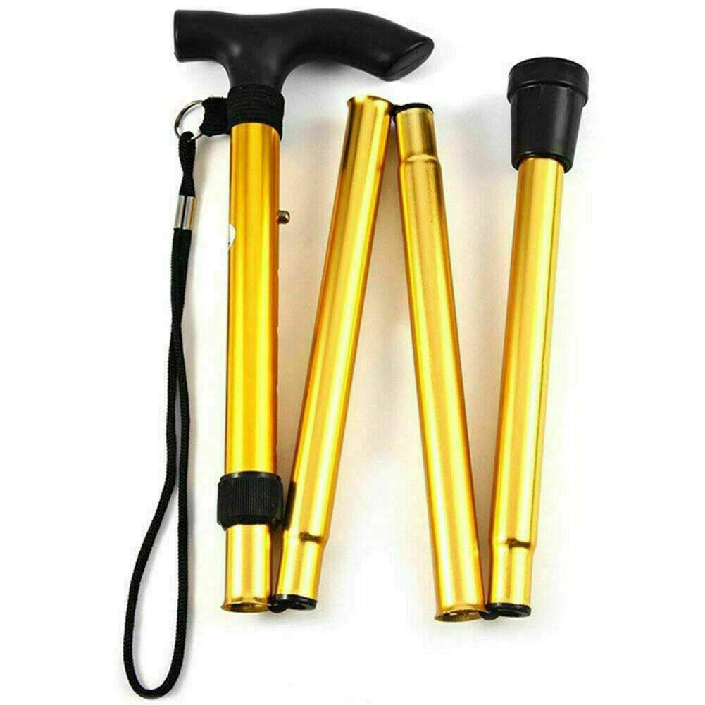 Easy Adjustable Folding Cane Plain Walking Stick Gold