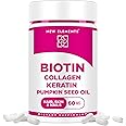 Biotin Supplement 10000mcg with Collagen Peptides Keratin and Pumpkin Seed Oil for Hair Skin and Nails | Hair Growth Supplement for Women & Men | Biotin and Collagen Supplements for Hair Loss