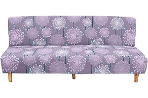 Hixingo Stretch Armless Futon Cover, Futon Mattress Cover Soft Futon Covers with Elastic Bottom, Washable Futon Slipcovers Dandelion Print Futon Couch Cover Full Size (Medium (63-75"),Purple)